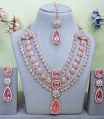 Pink rose gold premium designer american diamond and stone work necklace set