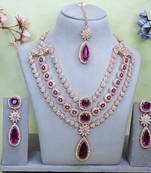 Purple rose gold premium designer american diamond and stone work necklace set