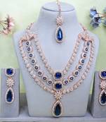 Blue rose gold premium designer american diamond and stone work necklace set