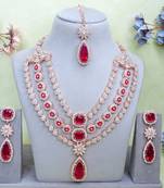 Pink rose gold premium designer american diamond and stone work necklace set