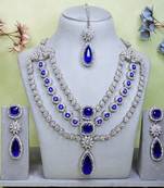 Blue rhodium premium designer american diamond and stone work necklace set