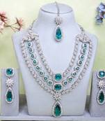 Green rhodium premium designer american diamond and stone work necklace set