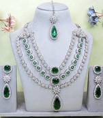 Green rhodium premium designer american diamond and stone work necklace set