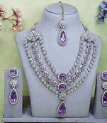 Purple rhodium premium designer american diamond and stone work necklace set