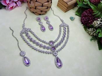 Purple rhodium premium designer american diamond and stone work necklace set 2