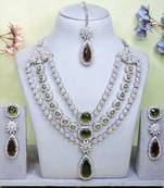 Green rhodium premium designer american diamond and stone work necklace set