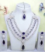 Blue rhodium premium designer american diamond and stone work necklace set