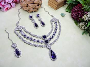 Blue rhodium premium designer american diamond and stone work necklace set 2