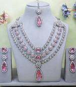 Pink rhodium premium designer american diamond and stone work necklace set