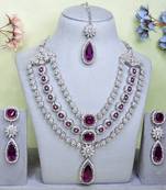 Purple rhodium premium designer american diamond and stone work necklace set
