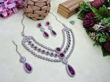 Purple rhodium premium designer american diamond and stone work necklace set 2