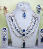 Blue rhodium premium designer american diamond and stone work necklace set
