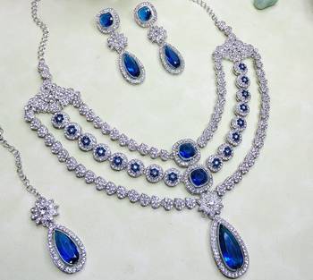 Blue rhodium premium designer american diamond and stone work necklace set 3