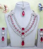 Pink rhodium premium designer american diamond and stone work necklace set