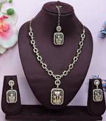 Gold yellow gold premium designer american diamond and stone work necklace set