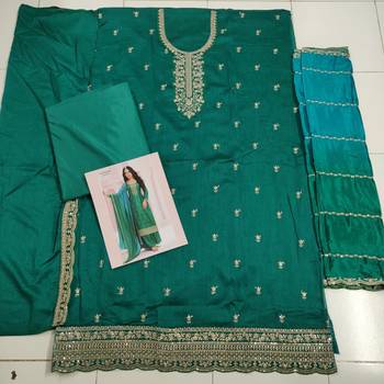 Green Premium Embroidered Vichitra Silk Semi Stitched Salwar Suit 4