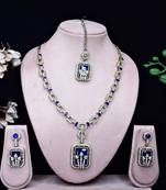 Blue yellow gold premium designer american diamond and stone work necklace set