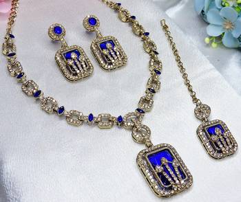 Blue yellow gold premium designer american diamond and stone work necklace set 2