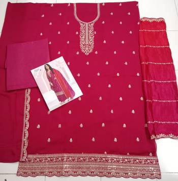 Pink Premium Embroidered Vichitra Silk Semi Stitched Salwar Suit 3