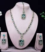 Green yellow gold premium designer american diamond and stone work necklace set
