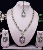 Purple yellow gold premium designer american diamond and stone work necklace set