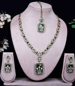 Green yellow gold premium designer american diamond and stone work necklace set