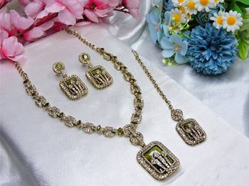 Green yellow gold premium designer american diamond and stone work necklace set 2