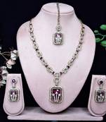 Purple yellow gold premium designer american diamond and stone work necklace set
