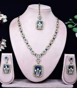 Blue yellow gold premium designer american diamond and stone work necklace set