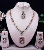 Pink yellow gold premium designer american diamond and stone work necklace set
