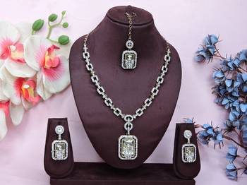 White yellow gold premium designer american diamond and stone work necklace set 2