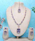Blue rose gold premium designer american diamond and stone work necklace set