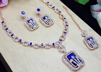 Blue rose gold premium designer american diamond and stone work necklace set 3