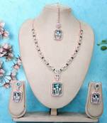 Green rose gold premium designer american diamond and stone work necklace set
