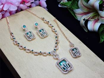 Green rose gold premium designer american diamond and stone work necklace set 2