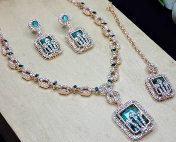 Green rose gold premium designer american diamond and stone work necklace set 3