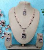 Green rose gold premium designer american diamond and stone work necklace set