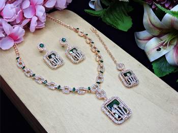 Green rose gold premium designer american diamond and stone work necklace set 2