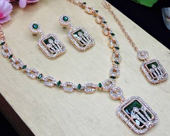 Green rose gold premium designer american diamond and stone work necklace set 3