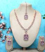 Purple rose gold premium designer american diamond and stone work necklace set