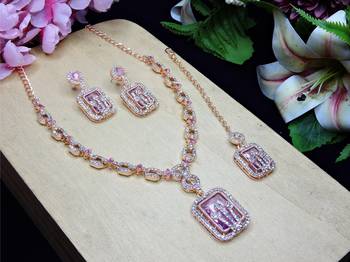 Purple rose gold premium designer american diamond and stone work necklace set 2