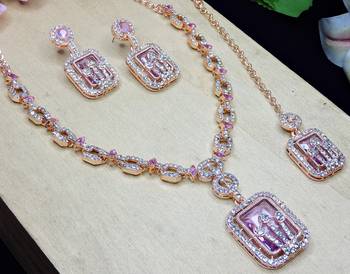 Purple rose gold premium designer american diamond and stone work necklace set 3