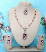 Maroon rose gold premium designer american diamond and stone work necklace set