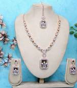 Green rose gold premium designer american diamond and stone work necklace set