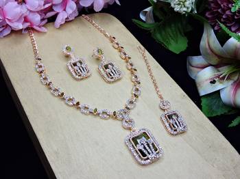 Green rose gold premium designer american diamond and stone work necklace set 2