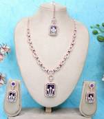 Blue rose gold premium designer american diamond and stone work necklace set