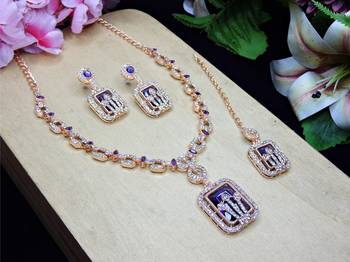 Blue rose gold premium designer american diamond and stone work necklace set 2