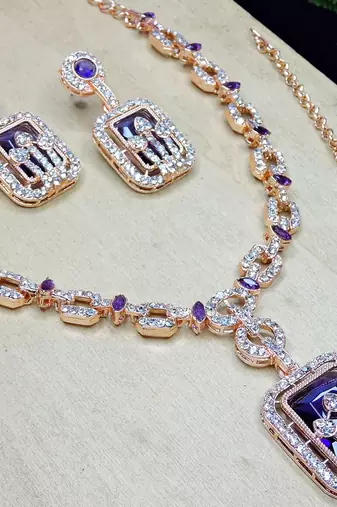 Blue rose gold premium designer american diamond and stone work necklace set
