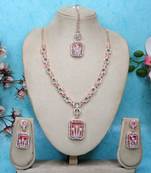 Pink rose gold premium designer american diamond and stone work necklace set