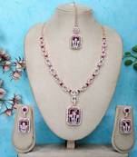 Purple rose gold premium designer american diamond and stone work necklace set